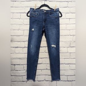 ZARA Ripped Frayed Hem Denim Jeans Adjustable Waistband Girls Size 13/14